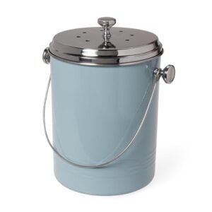 gardener's supply company large stainless steel compost pail | stylish kitchen countertop metal compost crock with lid and handle for organic composting | holds 1.7 gallon of food scraps