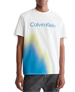 calvin klein men's relaxed spray painted crewneck t-shirt, brilliant white