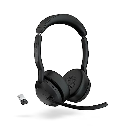 Jabra Evolve2 55 Stereo Wireless Headset - Features AirComfort Technology, Noise-Cancelling Mics & Active Noise Cancellation - Works with UC Platforms Such as Zoom & Google Meet - Black