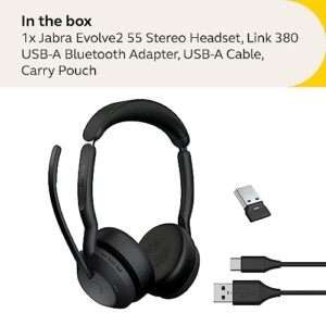 Jabra Evolve2 55 Stereo Wireless Headset - Features AirComfort Technology, Noise-Cancelling Mics & Active Noise Cancellation - Works with UC Platforms Such as Zoom & Google Meet - Black