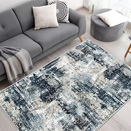 Vamcheer Washable Abstract Area Rug - Contemporary Style for Living Room, Bedroom, Kitchen - Machine Washable Rug for Living Room - Non-Shedding and Easy-Cleaning - Blue 5x7 ft