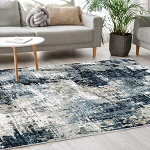 Vamcheer Washable Abstract Area Rug - Contemporary Style for Living Room, Bedroom, Kitchen - Machine Washable Rug for Living Room - Non-Shedding and Easy-Cleaning - Blue 5x7 ft