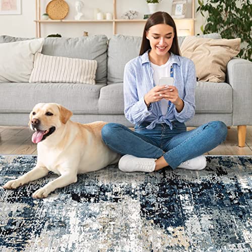 Vamcheer Washable Abstract Area Rug - Contemporary Style for Living Room, Bedroom, Kitchen - Machine Washable Rug for Living Room - Non-Shedding and Easy-Cleaning - Blue 5x7 ft