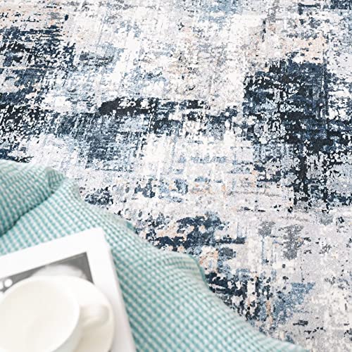 Vamcheer Washable Abstract Area Rug - Contemporary Style for Living Room, Bedroom, Kitchen - Machine Washable Rug for Living Room - Non-Shedding and Easy-Cleaning - Blue 5x7 ft