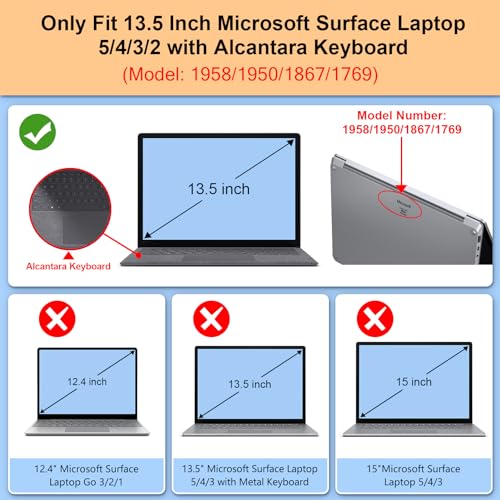 Fintie Protective Case for 13.5 Inch Microsoft Surface Laptop 5/4/3/2 with Alcantara Keyboard (Model: 1958/1950/1867/1769) - Slim Snap On Hard Shell Cover, Crystal Clear