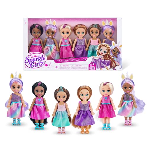 Sparkle Girlz 6 Pack of Princess Dolls by ZURU Fashion, Removable Dresses, Gifts for Girls 4-8, Poseable Fashion Doll, Pretend Play