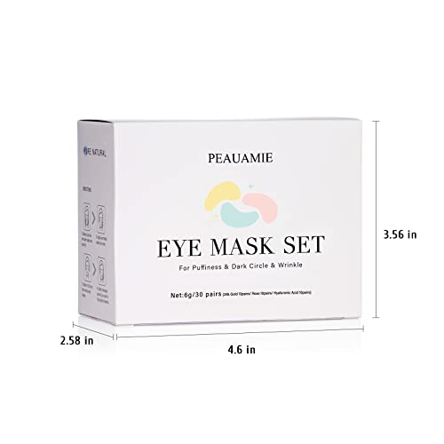 PEAUAMIE Under Eye Patches (30 Pairs) Gold Eye Mask and Hyaluronic Acid Eye Patches for puffy eyes,Rose Eye Masks for Dark Circles and Puffiness under eye treatment skin care products…