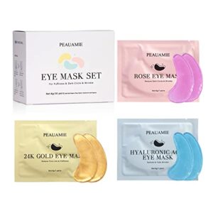 PEAUAMIE Under Eye Patches (30 Pairs) Gold Eye Mask and Hyaluronic Acid Eye Patches for puffy eyes,Rose Eye Masks for Dark Circles and Puffiness under eye treatment skin care products…