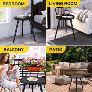 Round Side Table, Small Round Wood End Table Accent Table for Living Room Bedroom Small Spaces, Modern Home Decor Round Night Stand Slim Bedside Tables, Easy to Assemble, Black