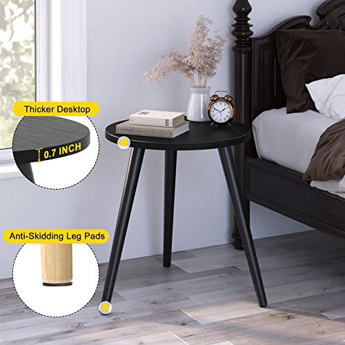 Round Side Table, Small Round Wood End Table Accent Table for Living Room Bedroom Small Spaces, Modern Home Decor Round Night Stand Slim Bedside Tables, Easy to Assemble, Black