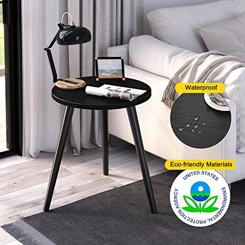 Round Side Table, Small Round Wood End Table Accent Table for Living Room Bedroom Small Spaces, Modern Home Decor Round Night Stand Slim Bedside Tables, Easy to Assemble, Black