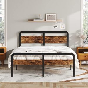 upcanso queen bed frame with wood headboard and footboard, platform bed frame queen size no box spring needed with heavy duty slats, easy assembly
