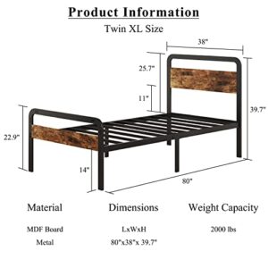 Upcanso Twin XL Bed Frame with Wood Headboard and Footboard, Platform Twin XL Bed Frames No Box Spring Needed with Heavy Duty Slats for Kids, Easy Assembly