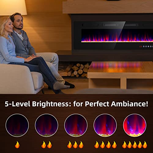 Zionheat 60 inch Electric Fireplace-Wall Fireplace for Living Room-Fireplace Freestanding/Inserts/Wall Mounted with Remote Control,Timer, Dimmer, 12 Flame Colors,750/150W, Ultra Thin
