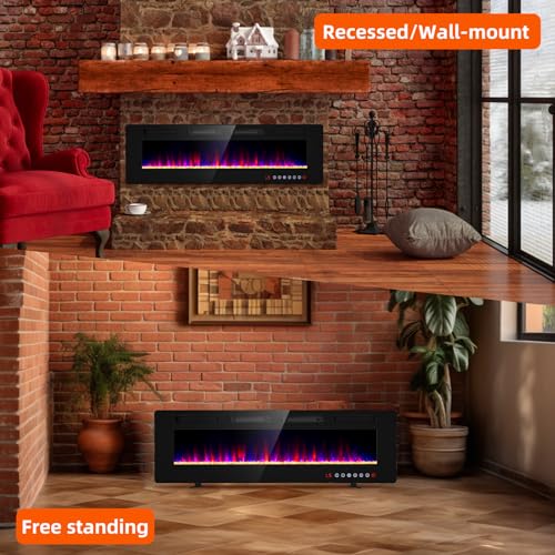 Zionheat 60 inch Electric Fireplace-Wall Fireplace for Living Room-Fireplace Freestanding/Inserts/Wall Mounted with Remote Control,Timer, Dimmer, 12 Flame Colors,750/150W, Ultra Thin