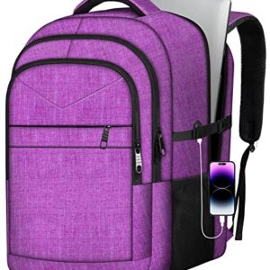 Yamdeg Extra Large Travel Backpack, Large Carry On Backpack, 17.3 Inch Laptop Backpack For Computer Business Travel With USB Port, TSA Airline Approved Waterproof Travel Daypack For Women, Purple