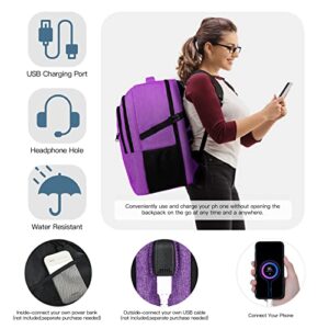 Yamdeg Extra Large Travel Backpack, Large Carry On Backpack, 17.3 Inch Laptop Backpack For Computer Business Travel With USB Port, TSA Airline Approved Waterproof Travel Daypack For Women, Purple