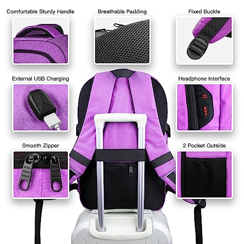 Yamdeg Extra Large Travel Backpack, Large Carry On Backpack, 17.3 Inch Laptop Backpack For Computer Business Travel With USB Port, TSA Airline Approved Waterproof Travel Daypack For Women, Purple