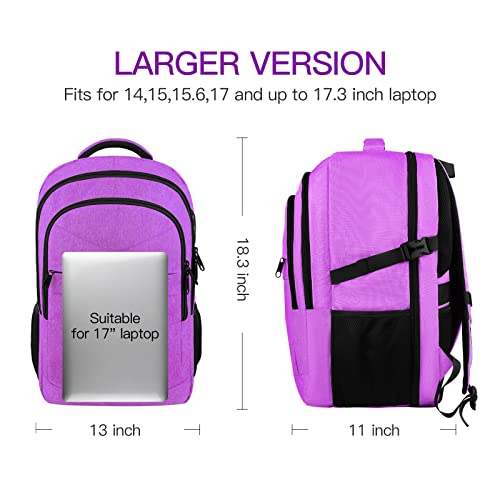 Yamdeg Extra Large Travel Backpack, Large Carry On Backpack, 17.3 Inch Laptop Backpack For Computer Business Travel With USB Port, TSA Airline Approved Waterproof Travel Daypack For Women, Purple