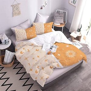 Quilt Cover Queen Size Sun and Stars Theme 3D Bedding Sets Warm Earthy Tones Duvet Cover Breathable Hypoallergenic Stain Wrinkle Resistant Microfiber with Zipper Closure,beding Set with 2 Pillowcase