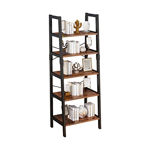 ALISENED 5 Tier Bookshelf, Storage Rack Shelves with Steel Frame, Tall Bookcase Shelf Storage Organizer, Modern Book Shelf for Bedroom, Living Room and Home Office