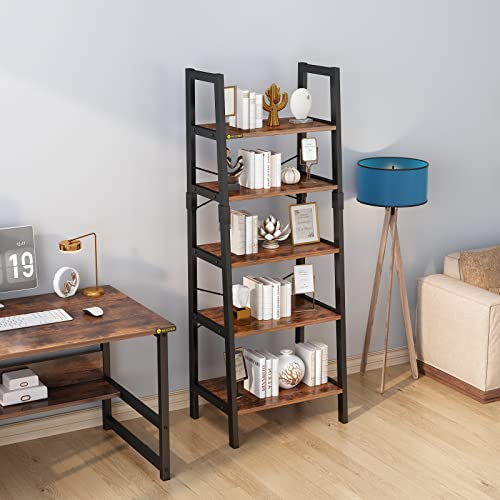 ALISENED 5 Tier Bookshelf, Storage Rack Shelves with Steel Frame, Tall Bookcase Shelf Storage Organizer, Modern Book Shelf for Bedroom, Living Room and Home Office