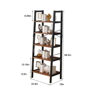 ALISENED 5 Tier Bookshelf, Storage Rack Shelves with Steel Frame, Tall Bookcase Shelf Storage Organizer, Modern Book Shelf for Bedroom, Living Room and Home Office