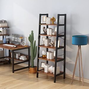 ALISENED 5 Tier Bookshelf, Storage Rack Shelves with Steel Frame, Tall Bookcase Shelf Storage Organizer, Modern Book Shelf for Bedroom, Living Room and Home Office