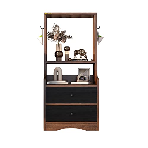 ALISENED 2 Tier Bookshelf, Tall Bookcase with 2 Storage Drawers, Display Standing Shelf Units, Wood Storage Shelf for Living Room, Bedroom, Home Office, Rustic Brown