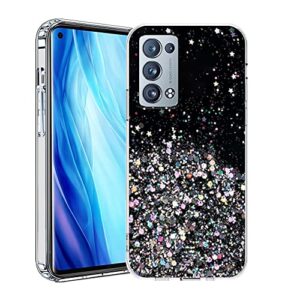 for oppo reno 6 pro 5g case silicone，clear oppo reno 6 pro 5g (snapdragon) phone case speck, ultra slim 0.3mm soft shockproof protective glitter cute phone cover for women green (black)