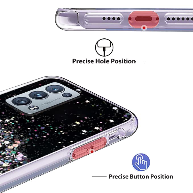 for Oppo Reno 6 Pro 5G Case Silicone，Clear Oppo Reno 6 Pro 5G (Snapdragon) Phone Case Speck, Ultra Slim 0.3mm Soft Shockproof Protective Glitter Cute Phone Cover for Women Green (Black)