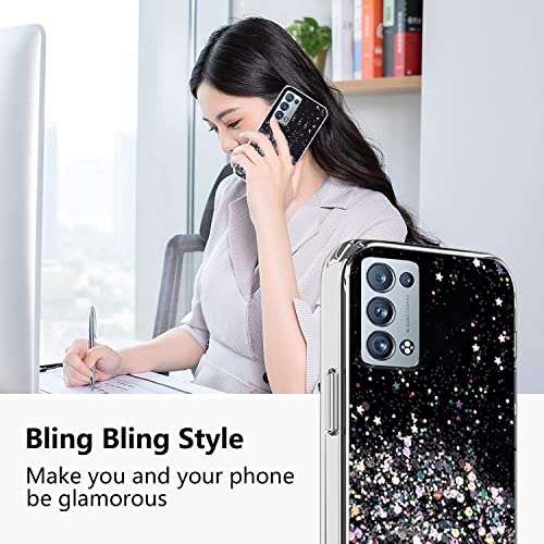 for Oppo Reno 6 Pro 5G Case Silicone，Clear Oppo Reno 6 Pro 5G (Snapdragon) Phone Case Speck, Ultra Slim 0.3mm Soft Shockproof Protective Glitter Cute Phone Cover for Women Green (Black)