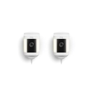 ring spotlight cam plus, plug-in | two-way talk, color night vision, and security siren (2022 release) | 2-pack, white