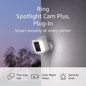 Ring Spotlight Cam Plus, Plug-In | Two-Way Talk, Color Night Vision, and Security Siren (2022 release) | 2-pack, White