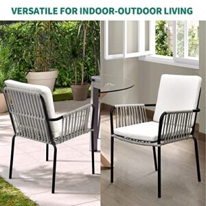 YITAHOME Outdoor Dining Chair Set of 2, All-Weather Rope & Rattan Woven Chairs, Indoor-Outdoor Armchair Seating for Patio, Backyard, Poolside, Balcony - Grey Rattan & Beige Cushion