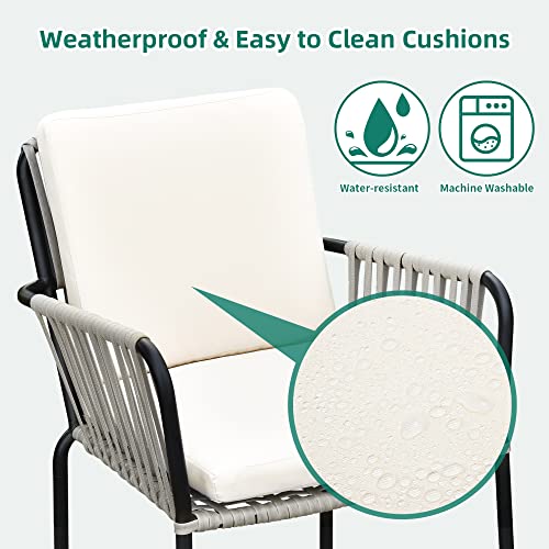 YITAHOME Outdoor Dining Chair Set of 2, All-Weather Rope & Rattan Woven Chairs, Indoor-Outdoor Armchair Seating for Patio, Backyard, Poolside, Balcony - Grey Rattan & Beige Cushion