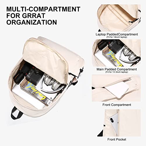 Beige School Backpack for Girls Lightweight College High School Bookbag for Teens Durable Middle Students Bags for Boys Travel Rucksack Casual Daypack For Men Women Fit 14 Inch Laptop Backpacks