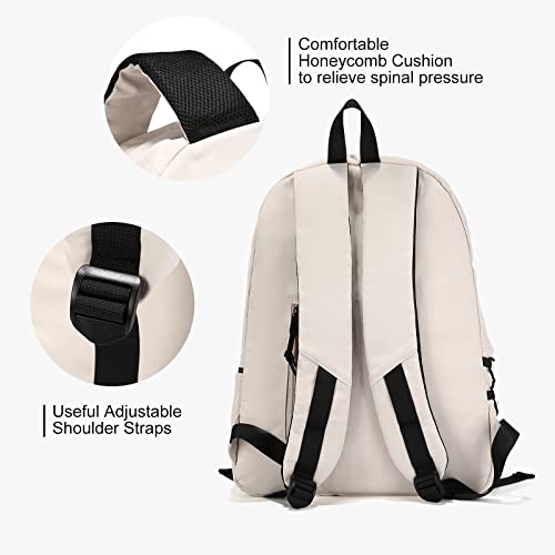 Beige School Backpack for Girls Lightweight College High School Bookbag for Teens Durable Middle Students Bags for Boys Travel Rucksack Casual Daypack For Men Women Fit 14 Inch Laptop Backpacks