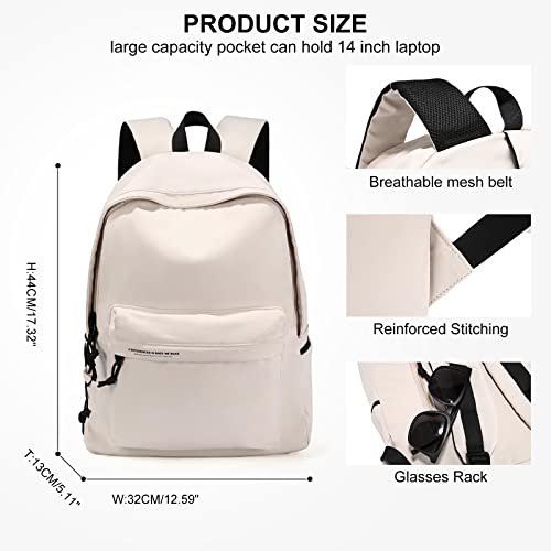 Beige School Backpack for Girls Lightweight College High School Bookbag for Teens Durable Middle Students Bags for Boys Travel Rucksack Casual Daypack For Men Women Fit 14 Inch Laptop Backpacks