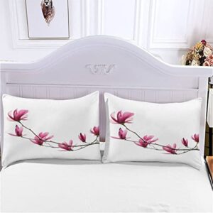 Quilt Cover Twin Size Pink Flower 3D Bedding Sets Magnolia Duvet Cover Breathable Hypoallergenic Stain Wrinkle Resistant Microfiber with Zipper Closure,beding Set with 2 Pillowcase