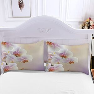 Quilt Cover Queen Size Orchid 3D Bedding Sets Plant Duvet Cover Breathable Hypoallergenic Stain Wrinkle Resistant Microfiber with Zipper Closure,beding Set with 2 Pillowcase