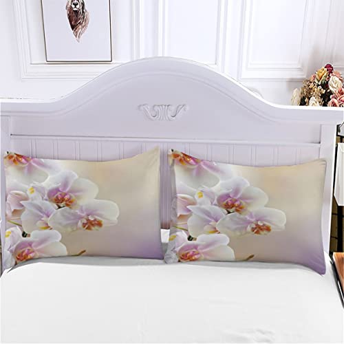 Quilt Cover Queen Size Orchid 3D Bedding Sets Plant Duvet Cover Breathable Hypoallergenic Stain Wrinkle Resistant Microfiber with Zipper Closure,beding Set with 2 Pillowcase