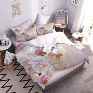 Quilt Cover Queen Size Orchid 3D Bedding Sets Plant Duvet Cover Breathable Hypoallergenic Stain Wrinkle Resistant Microfiber with Zipper Closure,beding Set with 2 Pillowcase