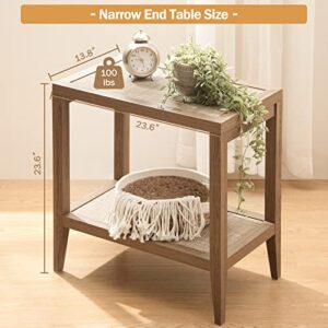 SICOTAS Boho Rattan Nightstand Bedside Table - Farmhouse Narrow End Table for Living Room - Accent Side Table with 2 Rattan Open Storage Shelves for Bedroom, Small Spaces, Wood