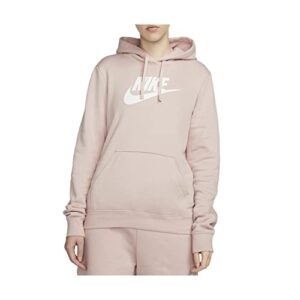 nike women's sportswear club fleece logo pullover hoodie, pink oxford, large