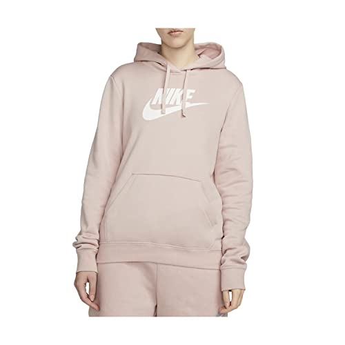 Nike Women's Sportswear Club Fleece Logo Pullover Hoodie, Pink Oxford, Large