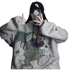 momeitu gothic hoodie girls anime hooded sweater women loose street sports y2k clothes grunge clothes (grey spirit,s,small)