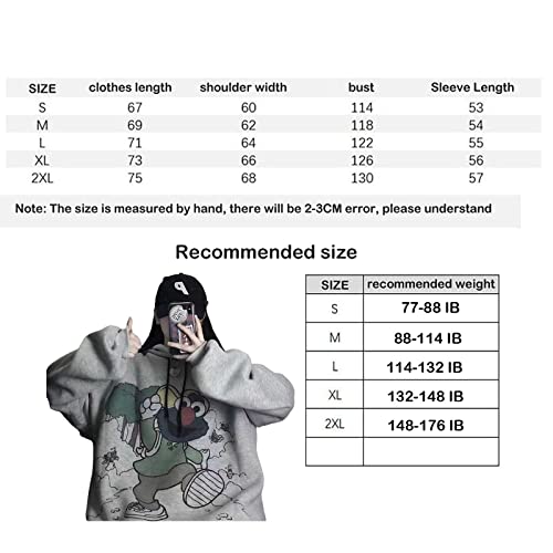 MOMEITU Gothic hoodie girls Anime hooded sweater women loose street sports Y2K Clothes Grunge Clothes (grey spirit,S,Small)