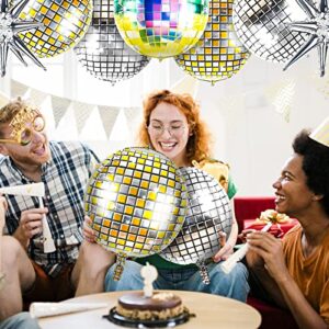 15 Pcs Disco Balloon Kit Disco Ball Party Decorations 4D Large 22 Inch Round Mirror Balloons and Silver Explosion Star Foil Balloons for 70s 80s Disco Theme Bachelorette Party Decorations Supplies