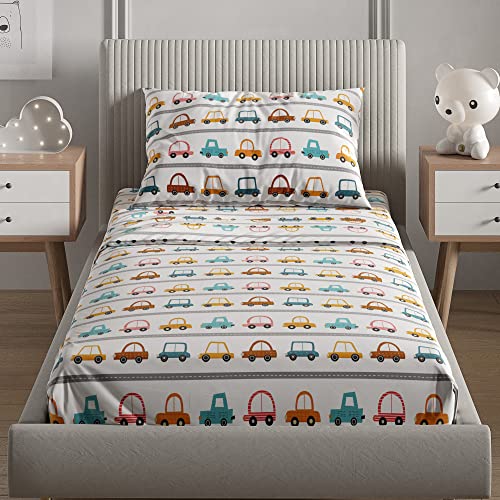 Kids Cars Queen 4 Piece Sheet Set – Boys, Girls, Teens, Toddler – Easy Fit Deep Pockets – Breathable, Hotel Quality Bedding Sheets - Machine Washable – Wrinkle Free – Cute, Cozy, Soft – by CGK Linens